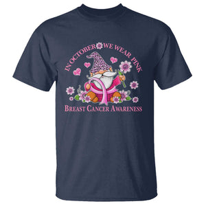 Breast Cancer Awareness T Shirt In October We Wear Pink Gnome TS09 Navy Print Your Wear