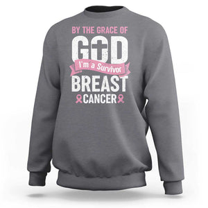 Breast Cancer Sweatshirt By The Grace Of God I'm A Survivor TS09 Charcoal Print Your Wear