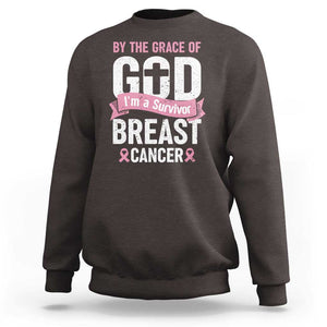 Breast Cancer Sweatshirt By The Grace Of God I'm A Survivor TS09 Dark Chocolate Print Your Wear