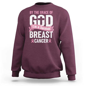 Breast Cancer Sweatshirt By The Grace Of God I'm A Survivor TS09 Maroon Print Your Wear