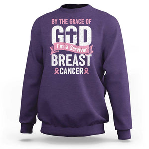 Breast Cancer Sweatshirt By The Grace Of God I'm A Survivor TS09 Purple Print Your Wear