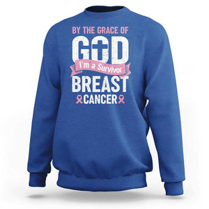 Breast Cancer Sweatshirt By The Grace Of God I'm A Survivor TS09 Royal Blue Print Your Wear