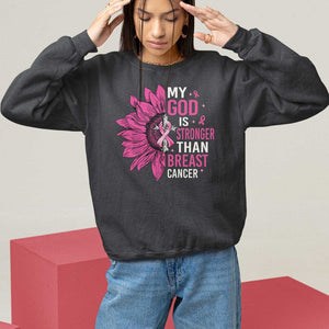 My God Is Stronger Than Breast Cancer Sweatshirt Christian Sunflower American Flag TS09 Black Print Your Wear