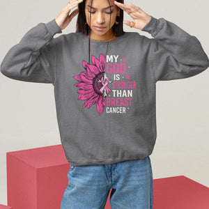 My God Is Stronger Than Breast Cancer Sweatshirt Christian Sunflower American Flag TS09 Charcoal Print Your Wear