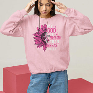 My God Is Stronger Than Breast Cancer Sweatshirt Christian Sunflower American Flag TS09 Light Pink Print Your Wear