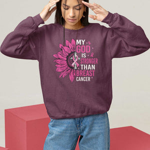 My God Is Stronger Than Breast Cancer Sweatshirt Christian Sunflower American Flag TS09 Maroon Print Your Wear