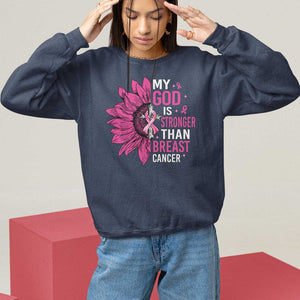 My God Is Stronger Than Breast Cancer Sweatshirt Christian Sunflower American Flag TS09 Navy Print Your Wear