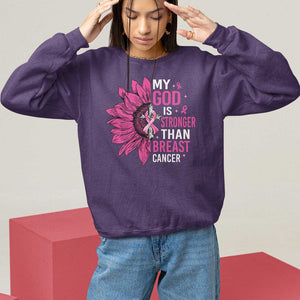 My God Is Stronger Than Breast Cancer Sweatshirt Christian Sunflower American Flag TS09 Purple Print Your Wear