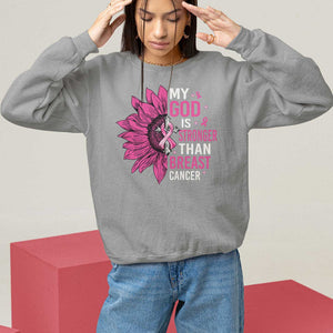 My God Is Stronger Than Breast Cancer Sweatshirt Christian Sunflower American Flag TS09 Sport Gray Print Your Wear