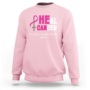 Male Breast Cancer Sweatshirt He Can Heal Cancer Christian TS09 Light Pink Print Your Wear