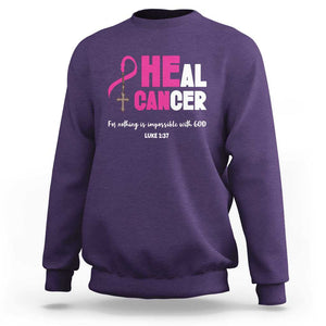 Male Breast Cancer Sweatshirt He Can Heal Cancer Christian TS09 Purple Print Your Wear