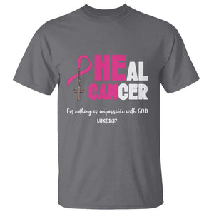 Male Breast Cancer T Shirt He Can Heal Cancer Christian TS09 Charcoal Print Your Wear