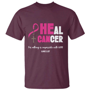 Male Breast Cancer T Shirt He Can Heal Cancer Christian TS09 Maroon Print Your Wear