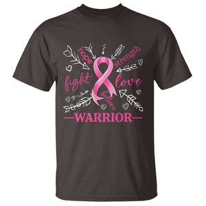 Breast Cancer Warrior T Shirt Love Fight Strength Hope Arrow Pink Ribbon TS09 Dark Chocolate Print Your Wear