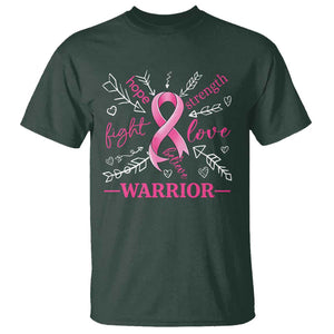 Breast Cancer Warrior T Shirt Love Fight Strength Hope Arrow Pink Ribbon TS09 Dark Forest Green Print Your Wear