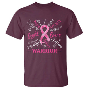 Breast Cancer Warrior T Shirt Love Fight Strength Hope Arrow Pink Ribbon TS09 Maroon Print Your Wear