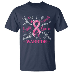 Breast Cancer Warrior T Shirt Love Fight Strength Hope Arrow Pink Ribbon TS09 Navy Print Your Wear