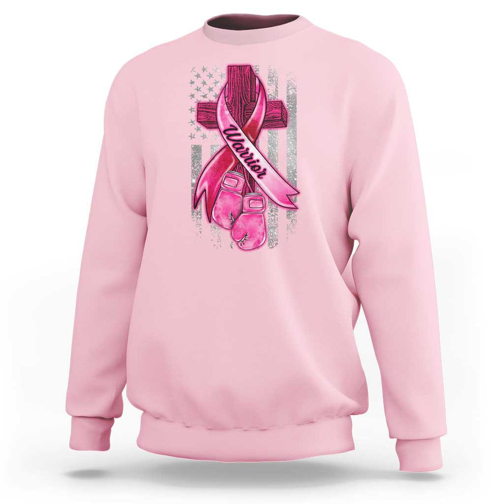 Pink Breast Cancer Sweatshirt I Am Warrior American Flag TS09 Light Pink Print Your Wear