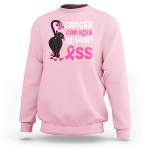 Funny Breast Cancer Sweatshirt Cancer Can Kiss My Sweet Ass Cool Cat TS09 Light Pink Print Your Wear