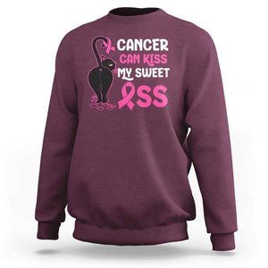 Funny Breast Cancer Sweatshirt Cancer Can Kiss My Sweet Ass Cool Cat TS09 Maroon Print Your Wear