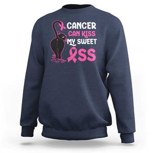 Funny Breast Cancer Sweatshirt Cancer Can Kiss My Sweet Ass Cool Cat TS09 Navy Print Your Wear