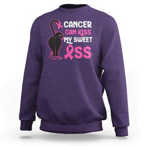 Funny Breast Cancer Sweatshirt Cancer Can Kiss My Sweet Ass Cool Cat TS09 Purple Print Your Wear