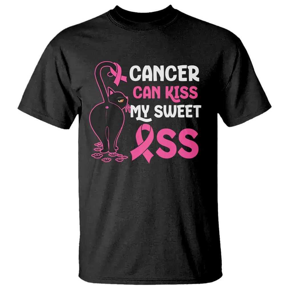 Funny Breast Cancer T Shirt Cancer Can Kiss My Sweet Ass Cool Cat TS09 Black Print Your Wear