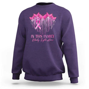 Breast Cancer Sweatshirt - In This Family Nobody Fights Alone Pink Ribbon Awareness Pullover TS09 Purple Print Your Wear