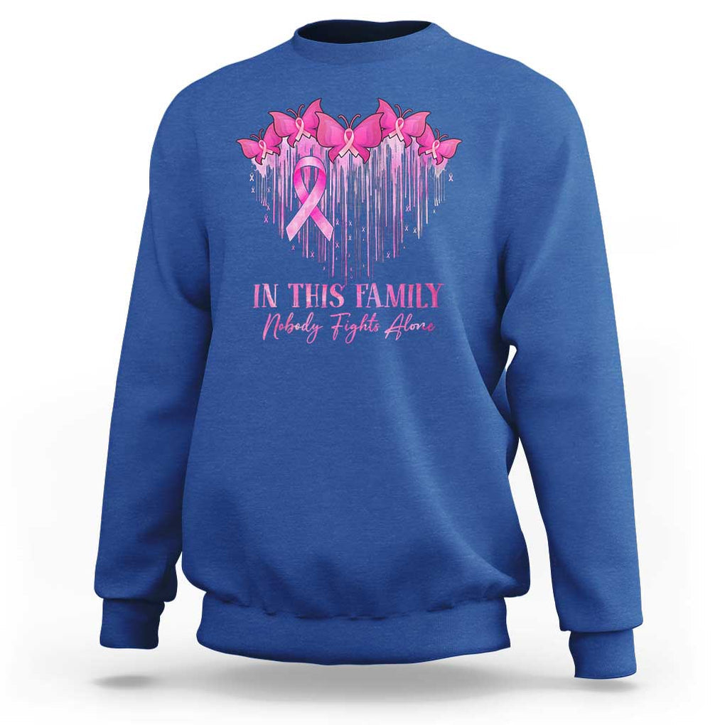 Breast Cancer Sweatshirt - In This Family Nobody Fights Alone Pink Ribbon Awareness Pullover TS09 Royal Blue Print Your Wear