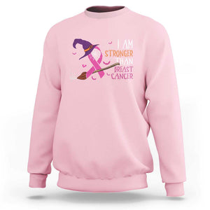 I Am Stronger Than Breast Cancer Halloween Witch Sweatshirt TS09 Light Pink Print Your Wear