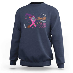 I Am Stronger Than Breast Cancer Halloween Witch Sweatshirt TS09 Navy Print Your Wear