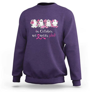 Pink Breast Cancer Sweatshirt In October We Wear Pink Pink Ghost Halloween TS09 Purple Print Your Wear