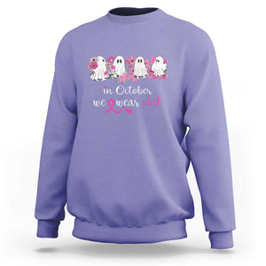 Pink Breast Cancer Sweatshirt In October We Wear Pink Pink Ghost Halloween TS09 Violet Print Your Wear