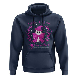 Breast Cancer Halloween Hoodie In October We Wear Pink Cute Pink Ghost TS09 Navy Print Your Wear