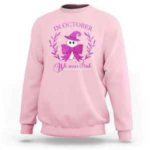 Breast Cancer Halloween Sweatshirt In October We Wear Pink Cute Pink Ghost TS09 Light Pink Print Your Wear