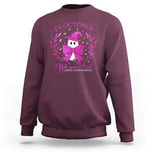 Breast Cancer Halloween Sweatshirt In October We Wear Pink Cute Pink Ghost TS09 Maroon Print Your Wear