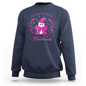 Breast Cancer Halloween Sweatshirt In October We Wear Pink Cute Pink Ghost TS09 Navy Print Your Wear