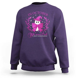 Breast Cancer Halloween Sweatshirt In October We Wear Pink Cute Pink Ghost TS09 Purple Print Your Wear