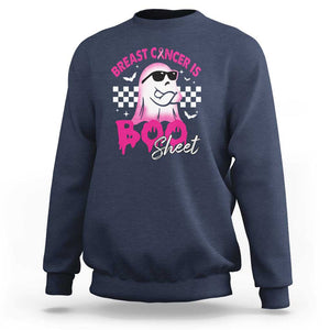 Halloween Breast Cancer Is Boo Sheet Sweatshirt Groovy Cute Pink Ghost TS09 Navy Print Your Wear