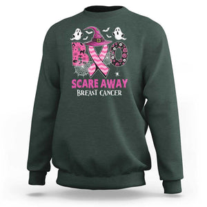 Pink Breast Cancer Halloween Sweatshirt Boo Scare Away Pink Ribbon Witch TS09 Dark Forest Green Print Your Wear