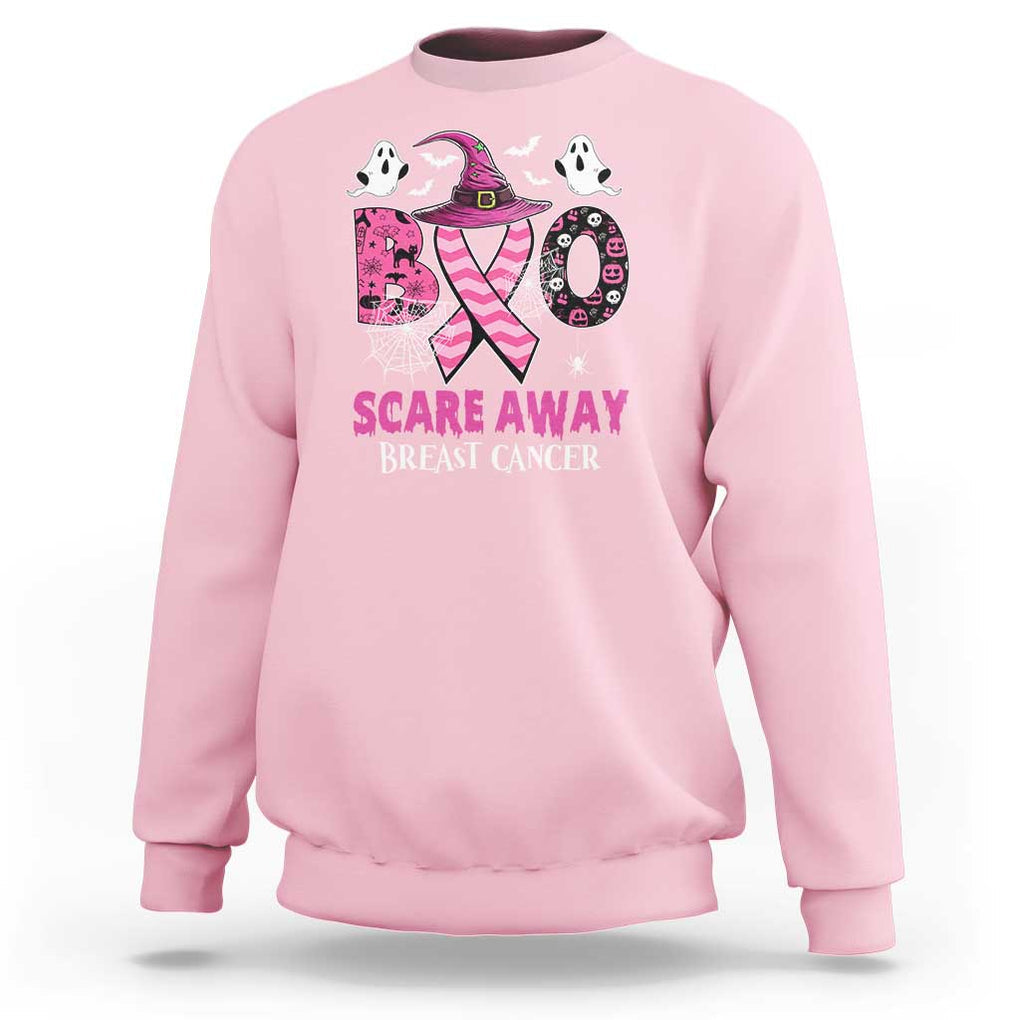 Pink Breast Cancer Halloween Sweatshirt Boo Scare Away Pink Ribbon Witch TS09 Light Pink Print Your Wear