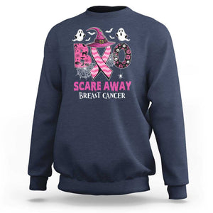 Pink Breast Cancer Halloween Sweatshirt Boo Scare Away Pink Ribbon Witch TS09 Navy Print Your Wear