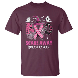 Pink Breast Cancer Halloween T Shirt Boo Scare Away Pink Ribbon Witch TS09 Maroon Print Your Wear