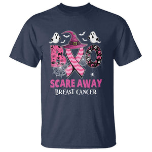 Pink Breast Cancer Halloween T Shirt Boo Scare Away Pink Ribbon Witch TS09 Navy Print Your Wear