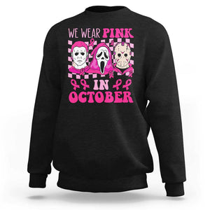 Breast Cancer Halloween Sweatshirt In October We Wear Pink Horror Character TS09 Black Print Your Wear