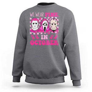 Breast Cancer Halloween Sweatshirt In October We Wear Pink Horror Character TS09 Charcoal Print Your Wear