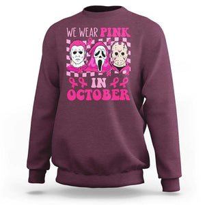 Breast Cancer Halloween Sweatshirt In October We Wear Pink Horror Character TS09 Maroon Print Your Wear