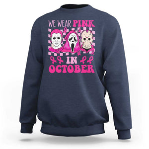 Breast Cancer Halloween Sweatshirt In October We Wear Pink Horror Character TS09 Navy Print Your Wear