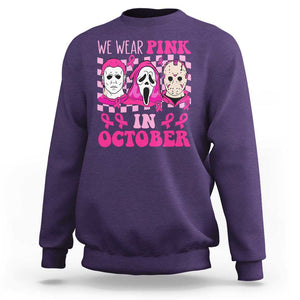 Breast Cancer Halloween Sweatshirt In October We Wear Pink Horror Character TS09 Purple Print Your Wear