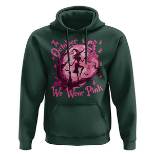 Breast Cancer Halloween Hoodie In October We Wear Pink Witch TS09 Dark Forest Green Print Your Wear